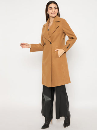 Madame Front Welt Pocketed Double Breasted Khaki Long Coat