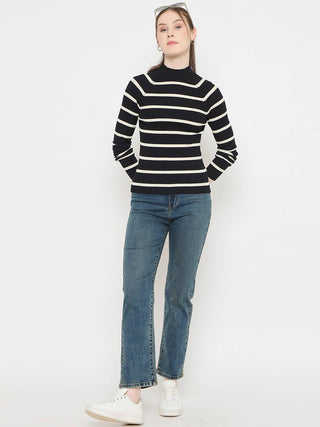 Madame Striped Mock Neck Knit Top