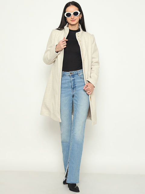 Madame Stand Collar Beige Long Coat