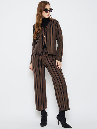 Madame Striped 3 Piece Brown Co-ord Set