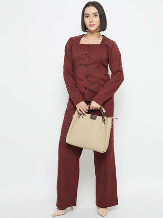 Madame Solid Red Flared Trousers