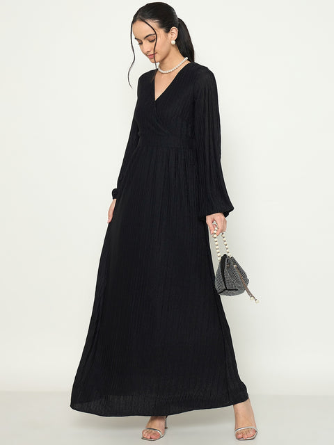 Madame Cinched Waist Fit and Flare Black Maxi Dress