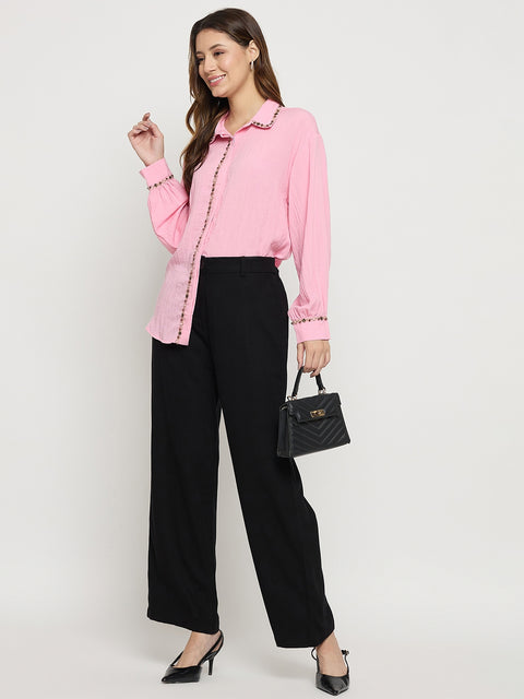 Madame Black Rayon Linen Straight Fit Ankle Trousers