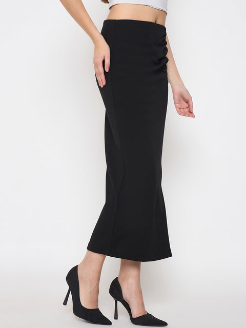 Madame Ruched Solid Black Pencil Skirt
