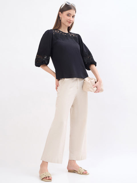 Madame Lace Patchwork Black Cotton Top