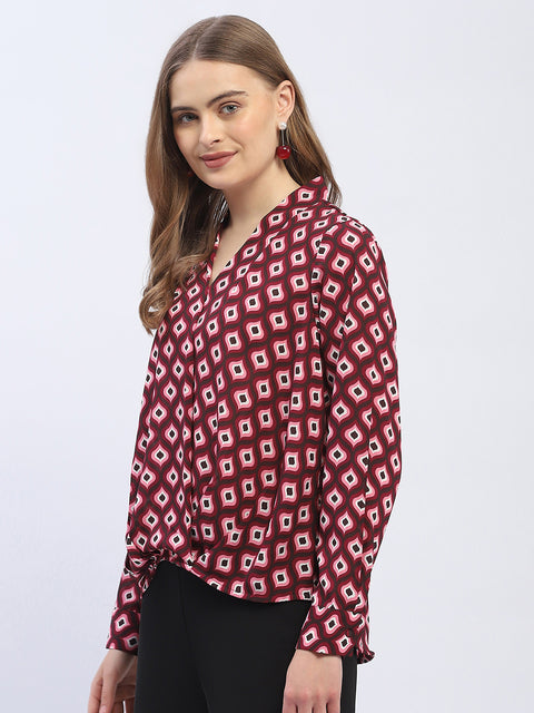 Madame Geometric Print Maroon Regular Top