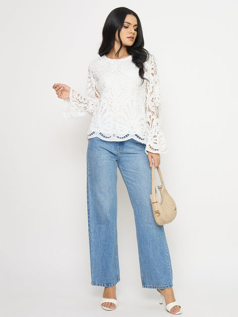 Madame Lace Fabric Off White Top