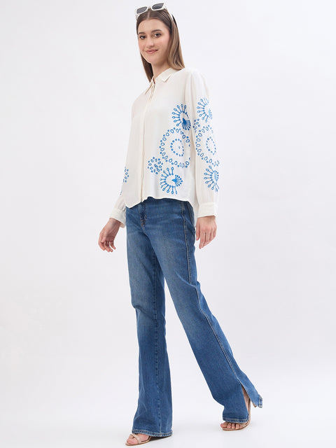 Madame Embroidery White Viscose Blend Shirt