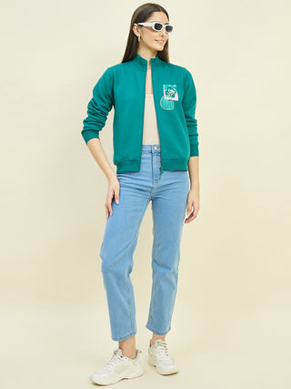 Madame Teal Blue Cotton Blend Sweatshirt