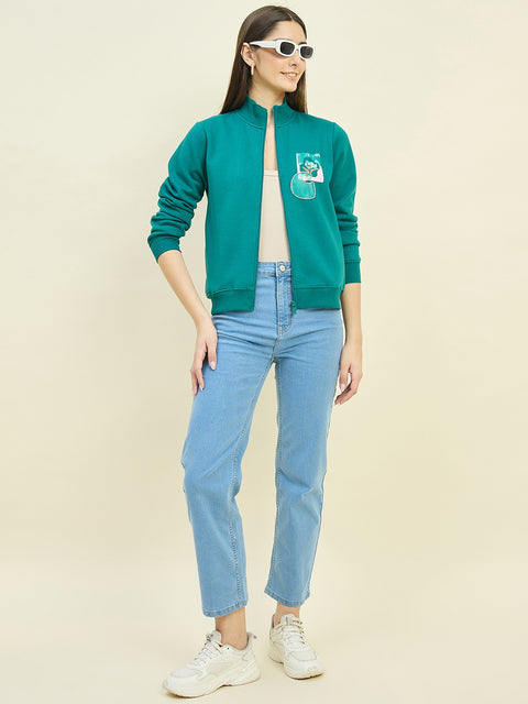 Madame Teal Blue Cotton Blend Sweatshirt