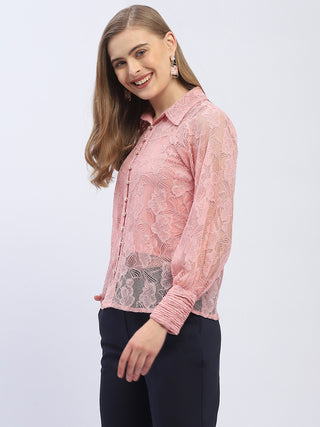 Madame Pleated Cuff Pink Lace Shirt