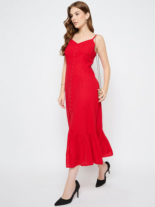 Madame Sleeveless Tiered Red Maxi Rayon Dress