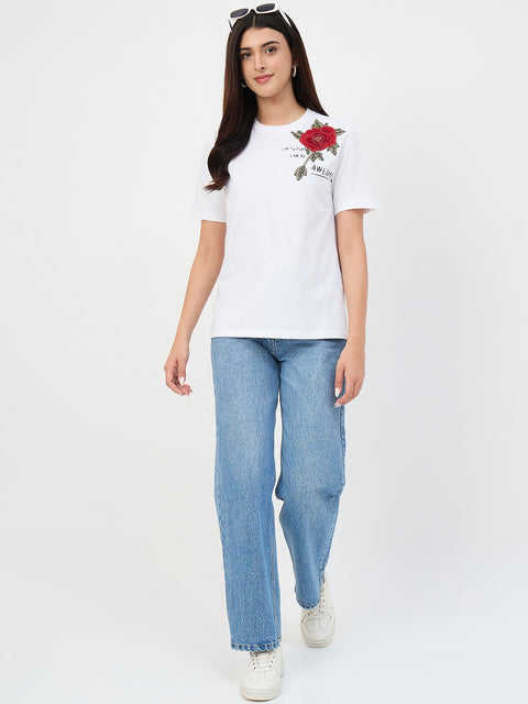 Madame White Graphic Print Cotton T-Shirt