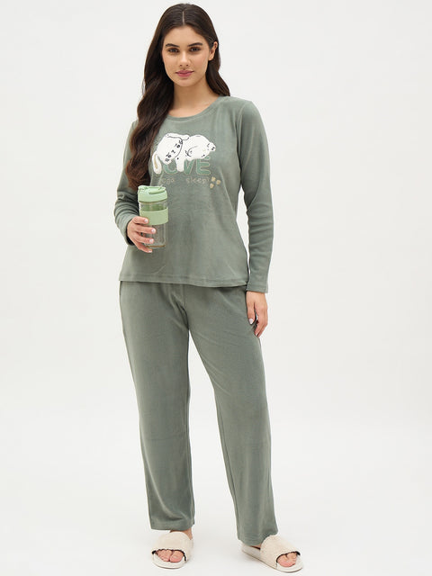 mSECRET Sage Green Printed Night Suit