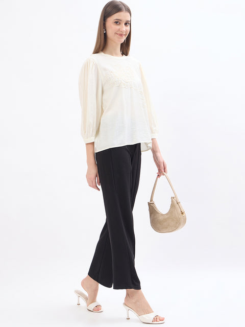 Madame Embroidery Off White Rayon Blend Top