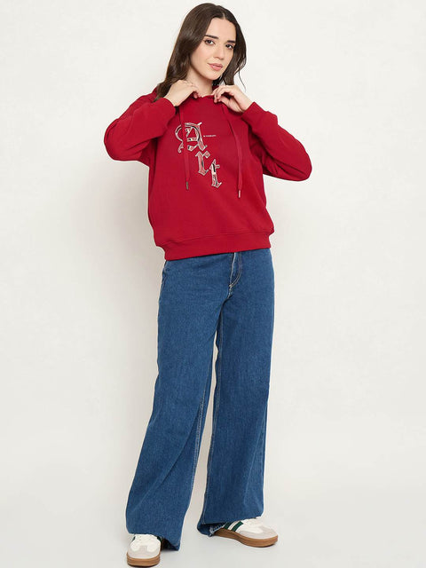Madame Graphic Print Red Hoodie Sweatshirt