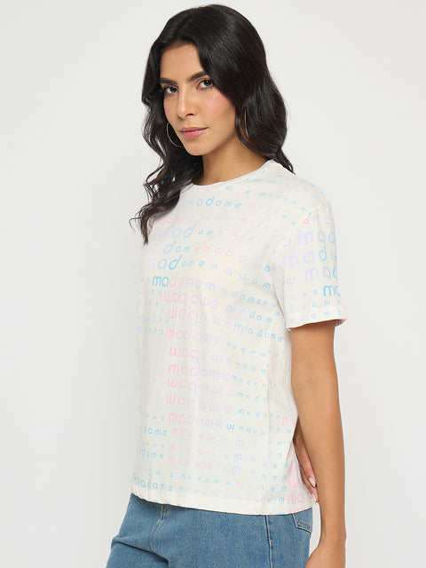 Madame All Over Print White Cotton T-shirt