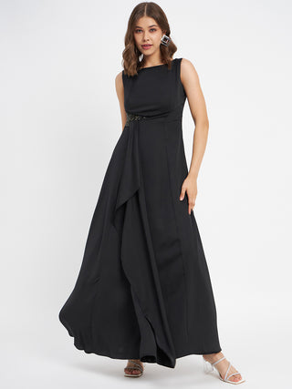 Madame Black Shimmer Detailing Ruffle Dress