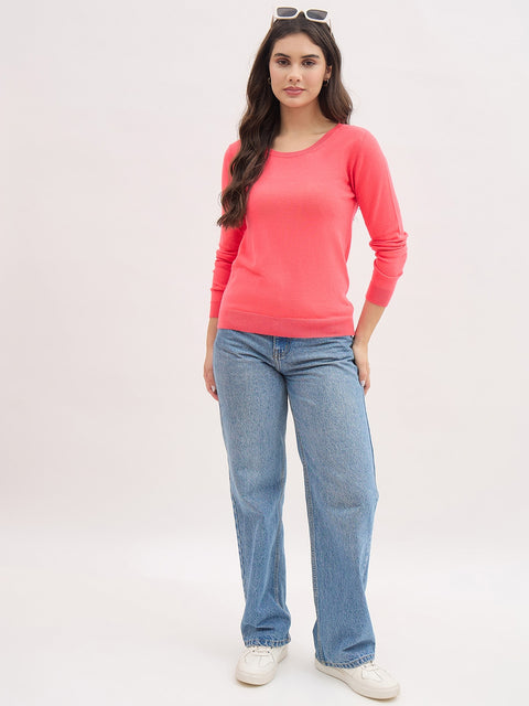 Madame Fluorescent Pink Basic Pullover Sweater