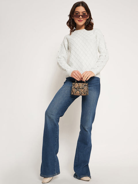 Madame Offwhite Solid Sweater