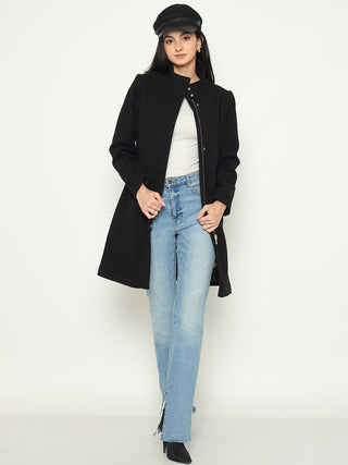 Madame Mock Neck Long Coat with Buttons