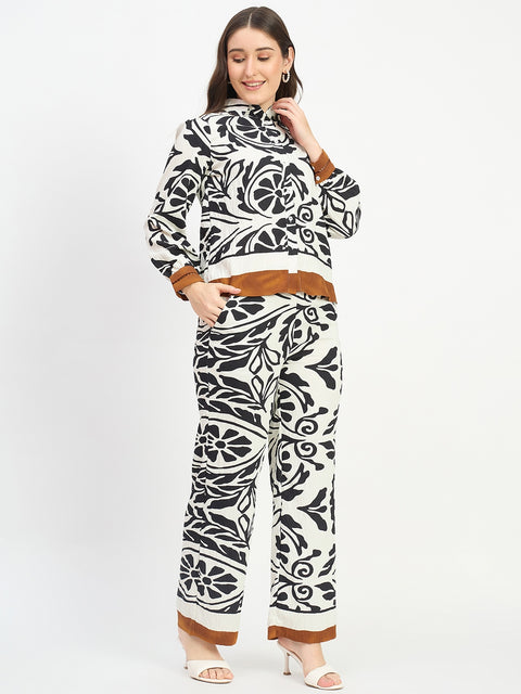 Madame Printed Contrast Detail Black Co-ord Set