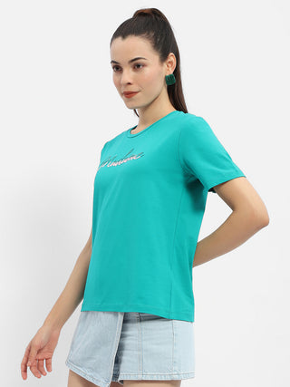 Madame Typography Sea Green Crew Neck T-Shirt