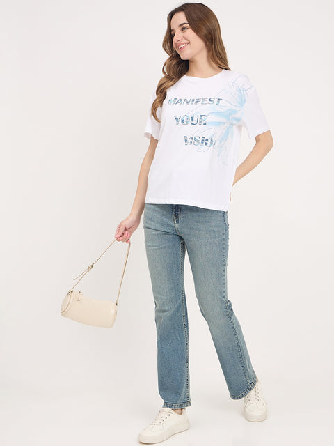 Madame Mid Blue Cotton Whiskered Straight Fit Ankle Jeans