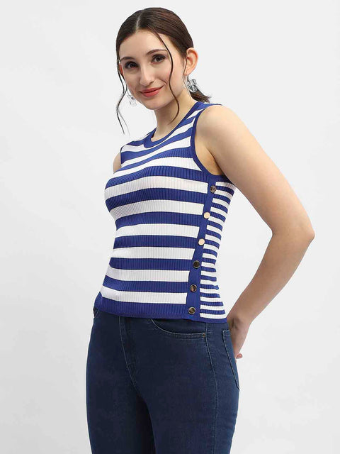 Madame Striped Royal Blue Tank Top