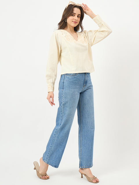 Madame Off-White Embroidered Tunic Top