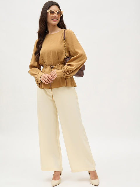Madame Mustard Blouse With Bead Belt Detailing