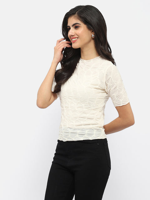 Madame Lettuce Hem Beige Crinkled Top