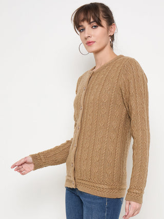 Madame Solid Camel Cable Knit Cardigan