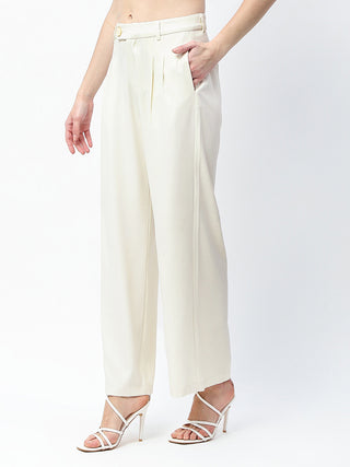 Madame Pleat Detailed Off White Gurkha Trousers