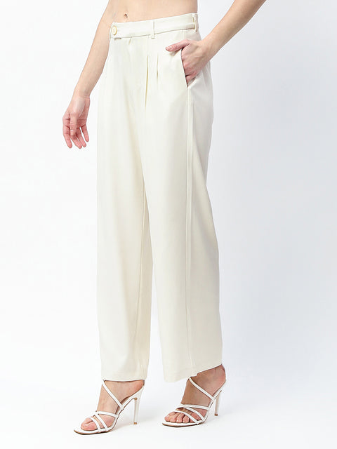 Madame Pleat Detailed Off White Gurkha Trousers