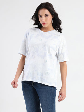 Madame Swarovksi Detailed Tie and Dye Sky Blue T-shirt
