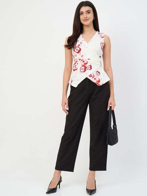 Madame Off-White Printed Surplice Vest Top