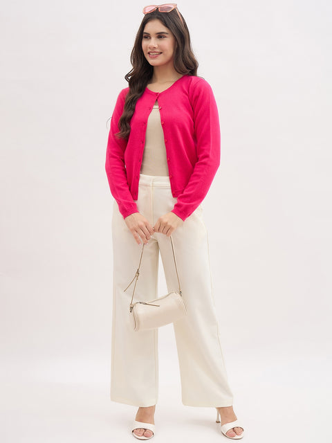 Madame Crew Neck Hot Pink Cardigan