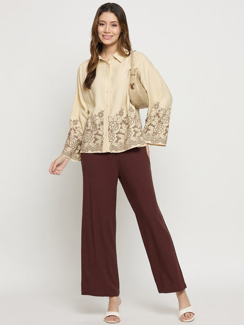 Madame Brown Rayon Linen Straight Fit Ankle Trousers