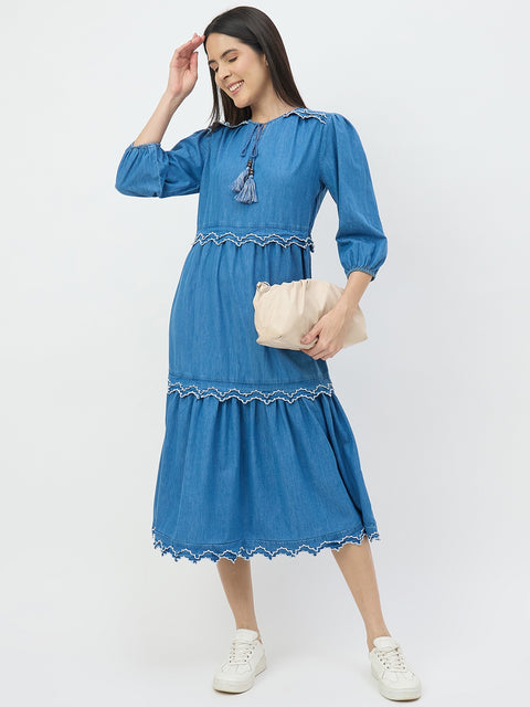 Madame Dark Blue Cotton Denim Dress