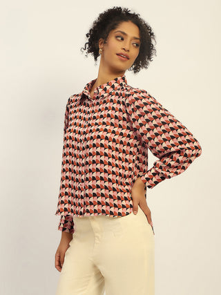 Madame Geometric Printed Rust And Brown Shirt