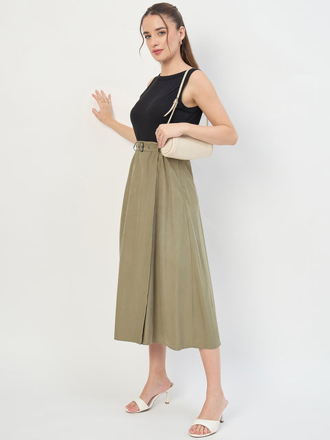 Madame Black Belted Viscose Blend A-Line Midi Dress