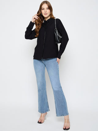 Madame Embellished Rayon Blend Black Shirt