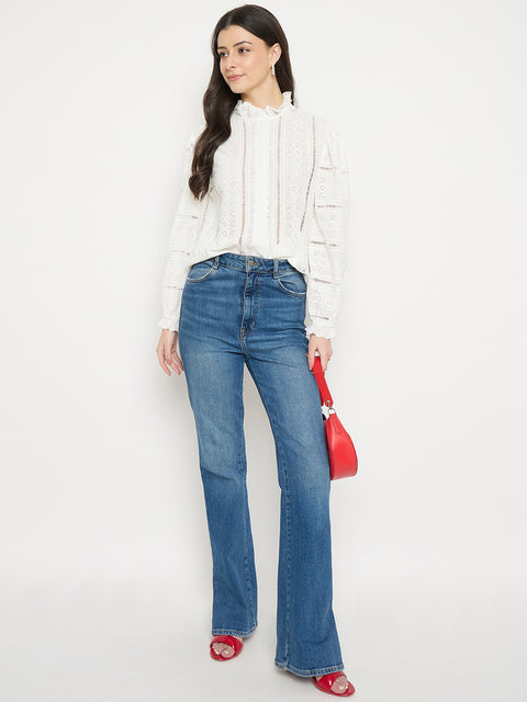 Madame Off White Lace Detailed Cotton Top