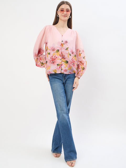 Madame Floral Print Pink Lyocell Blend Top