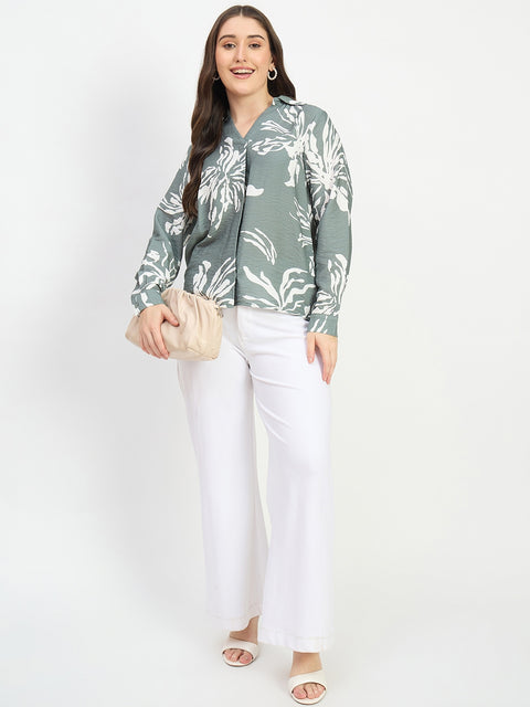 Madame Floral Sage Green Rayon Blend Shirt