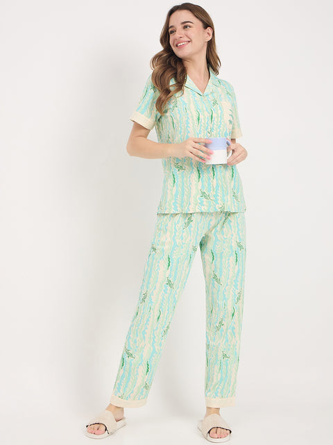 mSECRET Mint Printed Cotton Half Sleeve Night Suit