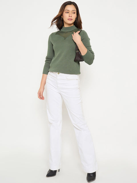 Madame Olive Green Mock Neck Sweater