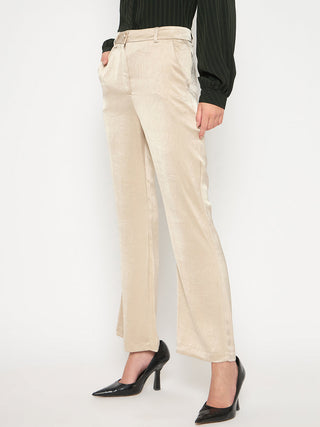 Madame Straight Fit Solid Beige Trousers