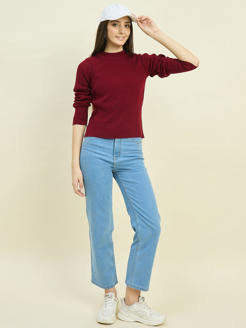 Madame Solid Maroon Mock Neck Skeeve